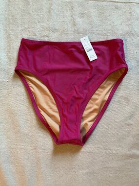 NWT J Crew Women’s Hallie Bikini Bottom, High-Rise, Radiant Fuchsia, Sz S